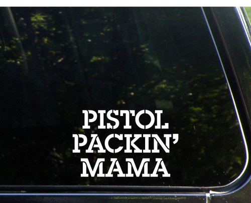 Sweet Tea Decals Pistol Packin' Mama - 6" x 3 3/4" - Vinyl Die Cut Decal/Bumper Sticker for Windows, Trucks, Cars, Laptops, Macbooks, Etc.