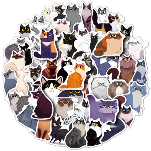 100 Pcs Cute Cat Stickers for Water Bottles, Vinyl Waterproof Cats Pack Laptop Skateboard Scrapbook Suitcase Luggage Guitar Computer, Animal Kids Adults Teens Women Girls