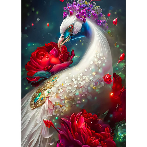 Lxmsja 5D DIY Roses Peacock Diamond Gem Art Painting for Adults, Fantasy Diamond Painting Kits, Full Drill Crystal Rhinestone Arts and Crafts for Home Wall Decor 12x16inch