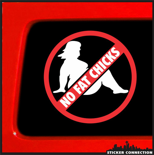 Sticker Connection | No Fat Chicks Car Will Scrape | Bumper Sticker Decal for Car, Truck, Window, Laptop, Toolbox | 4"x4" (White)