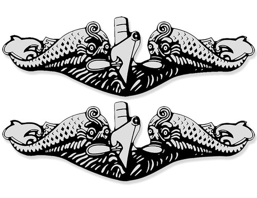 2-Pack: Silver Enlisted Submarine Dolphins Shaped Sticker (Navy Naval Logo Insignia sub Warfare Vinyl Decal for car Truck or Laptop (1 x 3 inch) USN Licensed 2-Pack: Silver Enlisted Submarine Dolphins Shaped Sticker (Navy Naval Logo Insignia sub Warfare Vinyl Decal for car Truck or Laptop (1 x 3 inch) USN Licensed