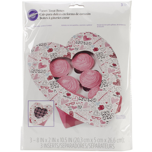 Wilton 3 Count Valentine's Day Doodles Heart-Shaped Treat Boxes, Assorted