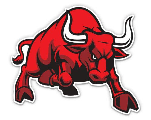 Angry Red Bull Charging - 5" Vinyl Sticker - for Car Laptop I-Pad - Waterproof Decal