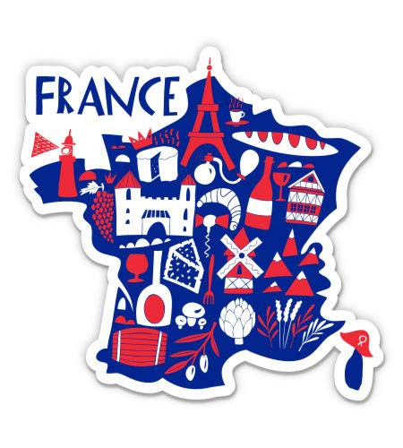 France Cute Travel Visit Country Shape - 5" Vinyl Sticker - for Car Laptop I-Pad - Waterproof Decal