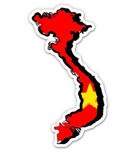 Vietnam Country Shape Flag - 5" Vinyl Sticker - for Car Laptop I-Pad - Waterproof Decal
