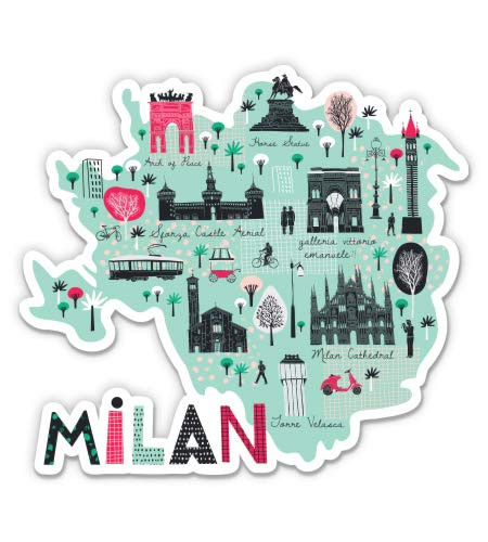 Milan Italy City Map Cute - 5" Vinyl Sticker - for Car Laptop I-Pad - Waterproof Decal