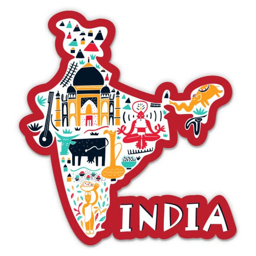 India Country Shape - 5" Vinyl Sticker - for Car Laptop I-Pad - Waterproof Decal