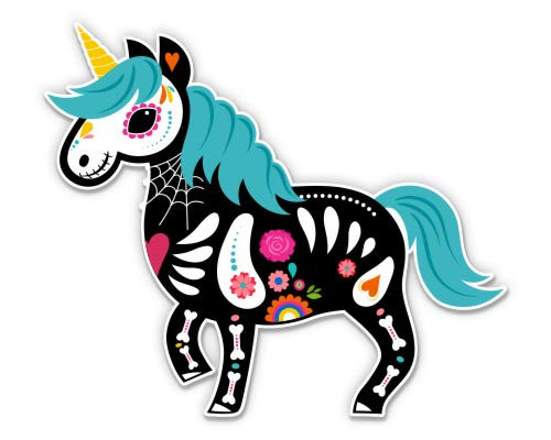 Sugar Skull Unicorn Dia de Los Muertos - 3" Vinyl Sticker - for Car Laptop Water Bottle Phone - Waterproof Decal