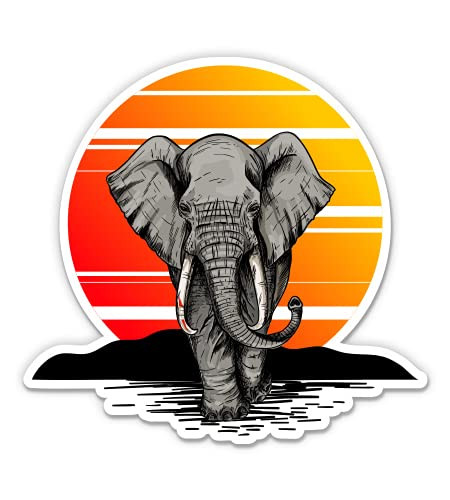 Elephant Sunset Africa - 5" Vinyl Sticker - for Car Laptop I-Pad - Waterproof Decal