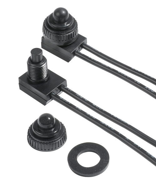 AOCISKA 2PCS Black Push Button Switch,12V Waterproof Push Button Switch Wired SPST On Off Switches,KP-107 On/Off Switch with 4''Lines for Car Motorcycle RV Bathroom Fan