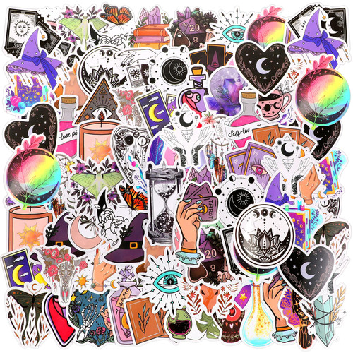 Geyoga 100 Pcs Halloween Witch Stickers Spooky Waterproof Stickers for Water Bottles Vinyls Witchy Stickers Decal Gothic Stickers Hippie Indie Celestial Stickers for Adult Teens Laptop Luggage Guitar