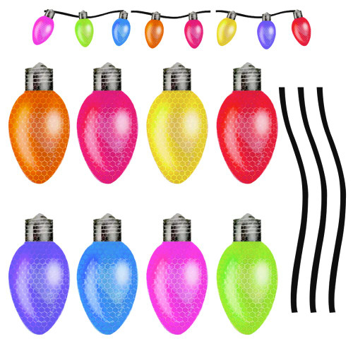 Christmas Reflective Car Magnets Set, Reflective Christmas Bulb Car Magnets Christmas Decorations Reflective Light Bulb Magnet Decorations for Car Refrigerator Door (8 Bulb Light with 3 Lines)
