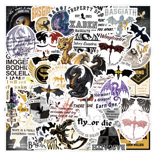 54 Pcs Fourth Wing Stickers Waterproof Vinyl Stickers for Water Bottles Laptop Skateboard Luggage Computer Stickers for Teens Girls Kids Book Dragon Lover