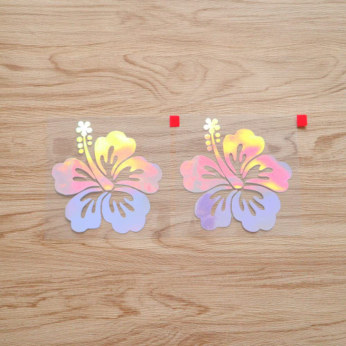 Hibiscus Flower Hawaii Hawaiian Vinyl Decal Sticker - 2 Pack Holographic, 4 Inches - No Background Die Cut for Car Boat Laptop 06012