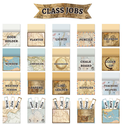 Travel The Map Class Jobs Bulletin Board Travel Themed Classroom Jobs Pocket Chart Set Teacher's Helper Chalkboard Decor Classroom Bulletin Board Set Wall Decoration for Back to School