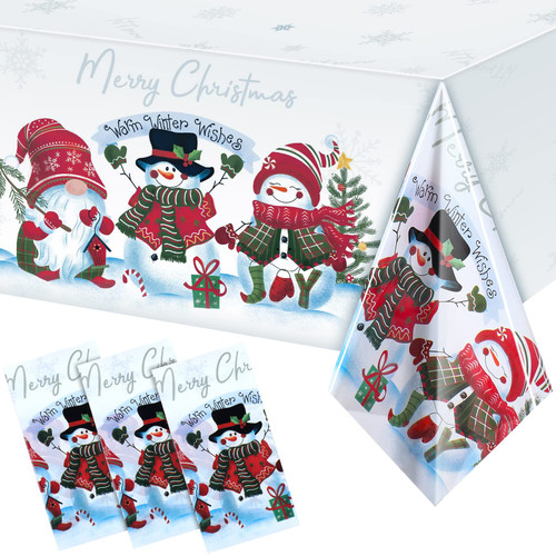 Christmas Party Tablecloths Decorations Plastic Christmas Table Cloth Covers Snowflake Tablecloth Snowman Winter Party Disposable Table Cover Supplies for Xmas Holiday Birthday Party Decor (White)