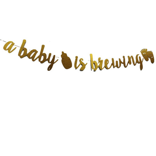 A Baby is Brewing Baby Shower Decorations Banner for Diaper Party Decor Gender Reveal Party Pregnancy Celebration Baby Brewing Sign with Baby Bottle & Baby Feet Design Pre-Strung (Gold) A Baby is Brewing Baby Shower Decorations Banner for Diaper Party Decor Gender Reveal Party Pregnancy Celebration Baby Brewing Sign with Baby Bottle & Baby Feet Design Pre-Strung (Gold)