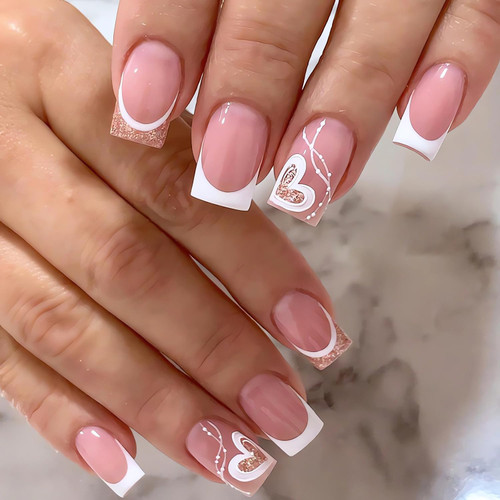 French Tip Heart Press on Nails Medium Square Fake Nails Full Cover White French False Nail Tips Glossy Pink Acrylic Nails Square Shape Artificial Nails Medium Stick on Nails for Women 24Pcs French Tip Heart Press on Nails Medium Square Fake Nails Full Cover White French False Nail Tips Glossy Pink Acrylic Nails Square Shape Artificial Nails Medium Stick on Nails for Women 24Pcs