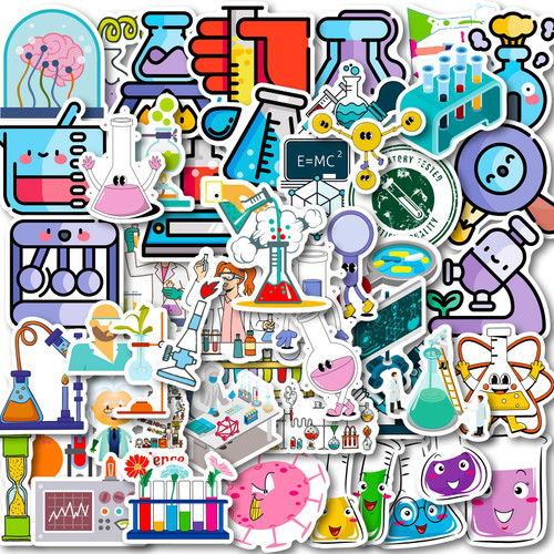 100 PCS Funny Science Laboratory Stickers, Laboratory Stickers for Kids Teens Adults, Physics Biology Chemistry Experiment Stickers, Waterproof Vinyl Stickers for Water Bottle Laptop Luggage Guitar