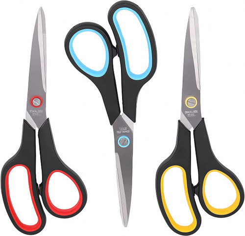 Scissors,8" All Purpose Scissors Heavy Duty Bulk 3-Pack Ergonomic Comfort Grip Craft Shears Sharp Scissors for Office Home School Classroom Sewing Fabric Craft Supplies DIY Supplies,Right/Left Handed