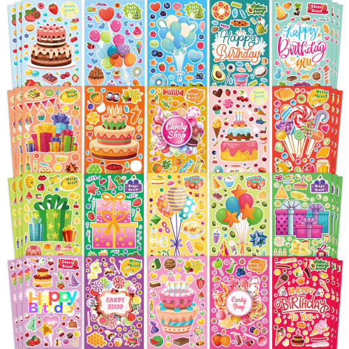 HORIECHALY Scratch and Sniff Stickers,60 Sheets of Happy Birthday Scented Stickers for Kids,Students,Teachers,Smelly Stickers as Reward Gift.Small Large Stickers for Birthday Party,Christmas Gift.