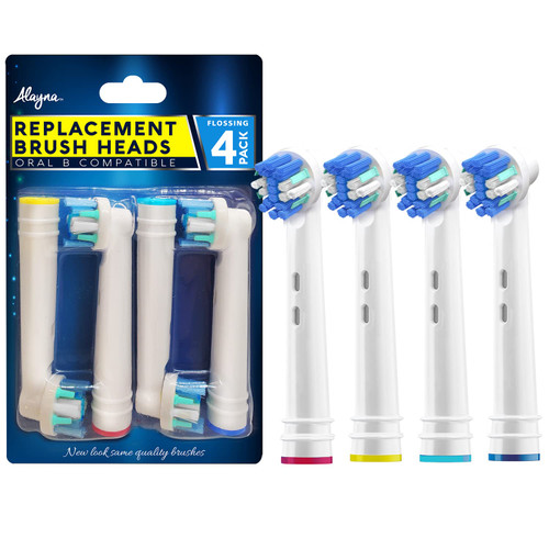 Alayna Best Replacement Brush Heads for Oral B Braun- 4 Floss Replaceable Electric Toothbrush Head Compatible with Oral-B White, Power, Clean, Kids, Soft, Black, Action, ETC