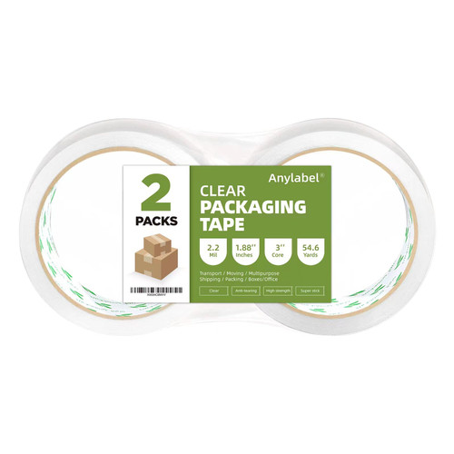 Anylabel Clear Packing Tape, 1.88" x 54.6 Yards, 2 Rolls, 3" Core, for Moving, Sealing, Packaging, Shipping, Storage, Packaging Tape Refills for Dispenser