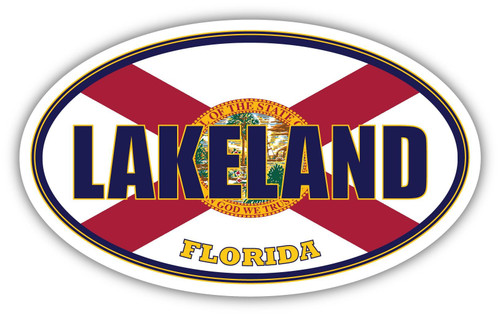 Lakeland City Florida State Flag | FL Flag Polk County Oval State Colors Reflective Sticker Car Decal 3x5 inches