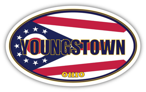 Youngstown City Ohio State Flag | OH Flag Mahoning County Oval State Colors Reflective Sticker Car Decal 3x5 inches