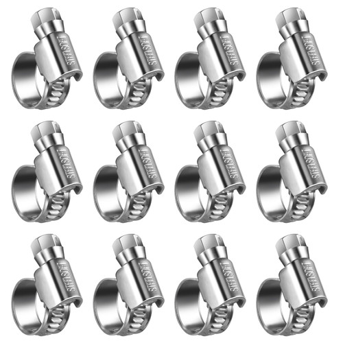 STEELSOFT Heavy Duty High Pressure 5/16 inch Hose Clamp Mini Size#4,Adjustable Worm Gear Drive Small Hose Clamps Stainless Steel Metal Clamps for 3/16 1/4"ID Fuel Line Fuel Injection Gas Line,12 Pack