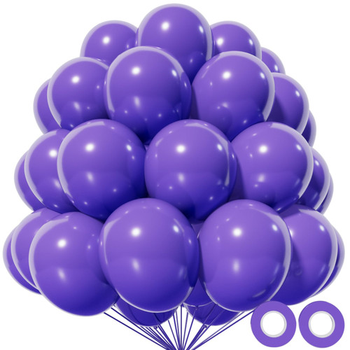 KAWKALSH 110Pcs Purple Balloons, 12 inch Purple Latex Party Balloons with Ribbon Helium Quality for Baby Shower Birthday Party Decoration Wedding Halloween or Christmas Party (Purple)