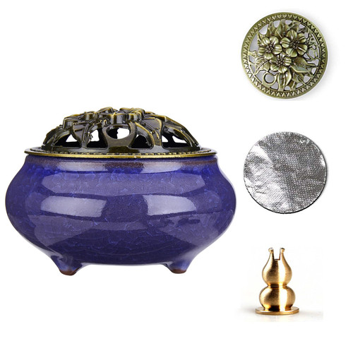 MISTHO Ceramic Incense Burner with Copper Lid with Metal Incense Holder for Sandalwood Incense, Palo Santo, Sage Cone and Frankincense(Gemstone) MISTHO Ceramic Incense Burner with Copper Lid with Metal Incense Holder for Sandalwood Incense, Palo Santo, Sage Cone and Frankincense(Gemstone)
