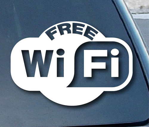 FREE WiFi - Vinyl - 7" wide (Color: WHITE) decal laptop tablet skateboard car windows stickers