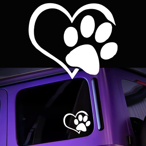 JINYUNDUOSP Heart with Dog PAW Puppy Love Footprint Vinyl Decals Bumper Stickers for Cars, Van, Trucks, Laptop (White, 4.33" x 3.66") (White)