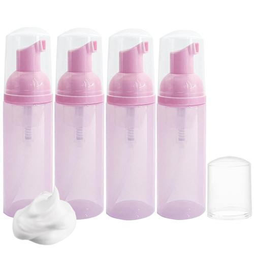 AREMOD 4Pcs 2 oz Lash Shampoo Foaming Bottle Empty Foaming Soap Dispenser Plastic Refillable Travel Pump Bottle for Hand Soap, Shampoo for Toiletries(Pink)