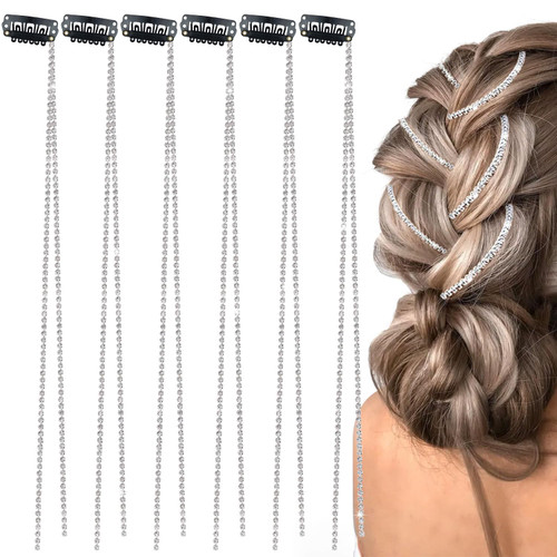 6 Pieces Long Rhinestone Hair Chains Silver Hair Clip in Hair Braiding Clips Bling Crystal Hair Extension Punk Tassel Head Chain for Women and Girls 6 Pieces Long Rhinestone Hair Chains Silver Hair Clip in Hair Braiding Clips Bling Crystal Hair Extension Punk Tassel Head Chain for Women and Girls