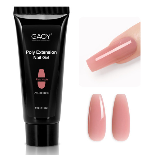 GAOY Poly Gel, 60g Nail Extension Gel, Pink Nude Builder Gel Nail Enhancement Gel for Beginner & Professional Nail Art Salon DIY at Home