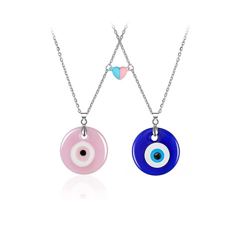 Caiyao Evil Eye Pendant Necklace Glass Leather Rope Chain Turkish Protect Lucky Necklace for Women Men-Match Round