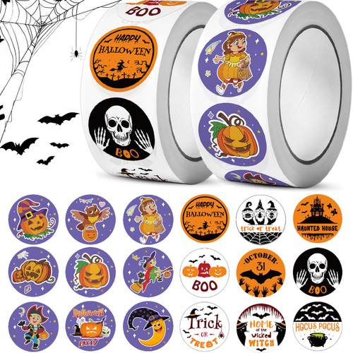 1000Pcs Halloween Stickers Roll Ghost Pumpkin Bat Stickers 16 Designs Cute Halloween Round Seal Label Stickers for Halloween Party Favor Decor Envelope Gift Cards Cupcake Decorations