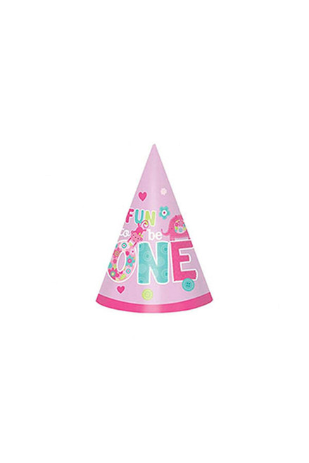 amscan One Wild Girl 1st Birthday Party Cone Hats, 6", Pink