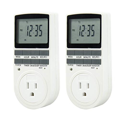 Comforday Digital Programmable Timer, Weekly Light Switch Timer Plug for Electrical Outlet with Anti-theft Random Option, 15A/1800W, 2 Packs