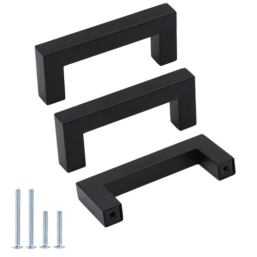 goldenwarm Black Kitchen Cabinet Handles Dresser Drawer Pulls 3in Hole Centers- LSJ12BK76 Flat Black Furniture Hardware Square Bar Handles Bathroom Cabinet Door Pulls, Pack of 2