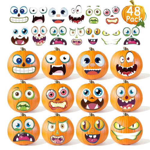 48 Pack Halloween Pumpkin Decorating Craft Stickers Mini Make 48 Small Pumpkin Face Stickers Monster Stickers for Halloween Kids Toddlers Treats Party Favors Supplies 24 Sheets