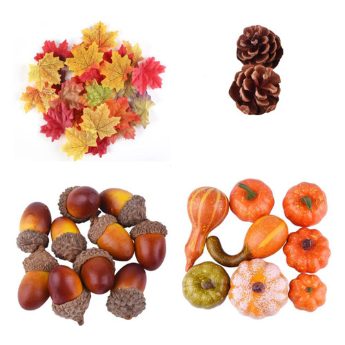 KUYYFDS 50PCS/Set Halloween Artificial Pumpkins Decoration Set Mini Pumpkins Pumpkins Pine Cones Maple Leaves Acorns Assorted Set for Fall Thanksgiving Home Table Decor