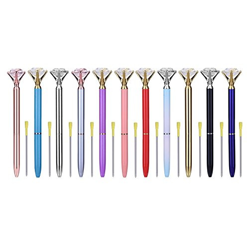 Ballpoint Pen With Big Diamond Crystal Diamond Pen 11PCS Crystal Diamond Pen Bling Bling Metal Ballpoint Pen for School Office 11 Different Colors With 11 Pack 3.2'' Ballpoint Pen Refills-11Pieces