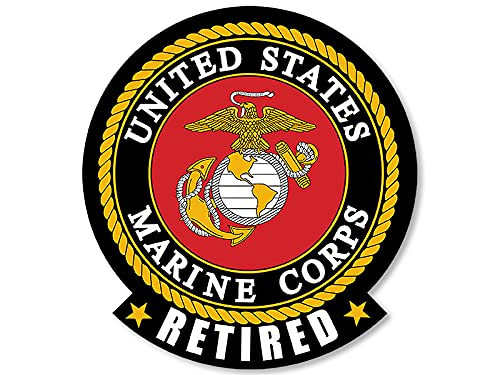 Round with Tab Retired Marine Corps Logo Sticker (US United States Vet Veteran Vinyl Decal for Cars and Trucks (3 inch) USMC Licensed