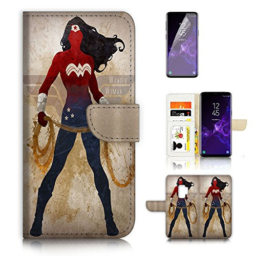 ( For Samsung S9+ / Galaxy S9 Plus ) Flip Wallet Case Cover & Screen Protector Bundle - A20308 Wonder Woman