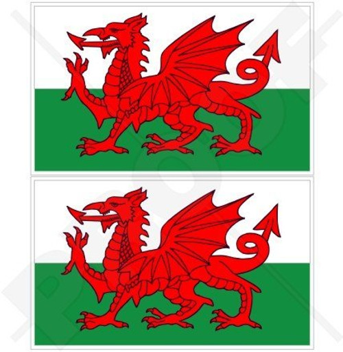 WALES Welsh Flag CYMRU UK 3" (75mm) Vinyl Bumper Stickers, Decals x2