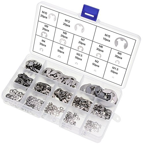 AuSL E-Clip External Retaining Ring 400PCS 13Size Stainless Steel Snap Internal Circlip Ring Assortment Kit