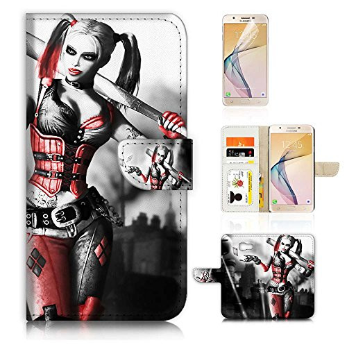 ( For Samsung Galaxy J7 Prime , SM-G610) Flip Wallet Case Cover & Screen Protector Bundle! A8600 Harley Quinn
